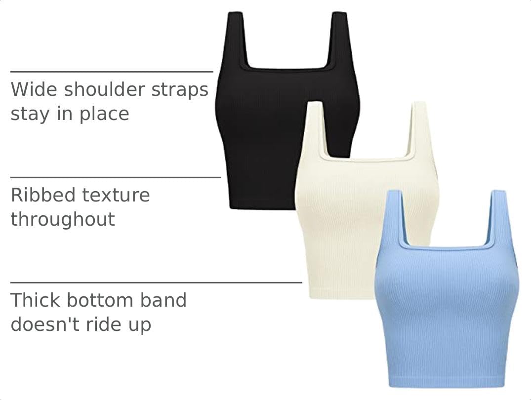 OLCHEE Womens 3 Pack Crop Tank Tops Sleeveless Square Neck Workout Top