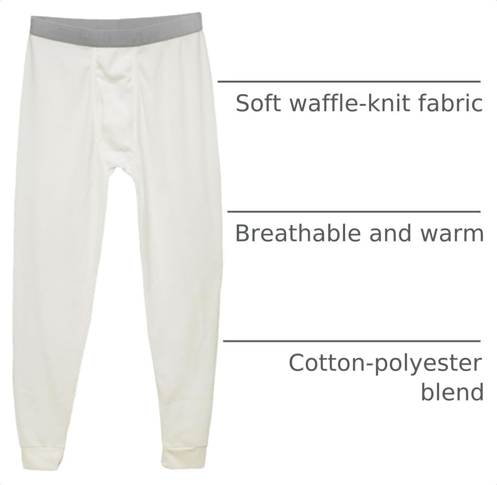 Thermal Underwear Pants for Men Long Johns Cotton Blend Base Layer Waffle Knit Bottoms Classic Cold Weather