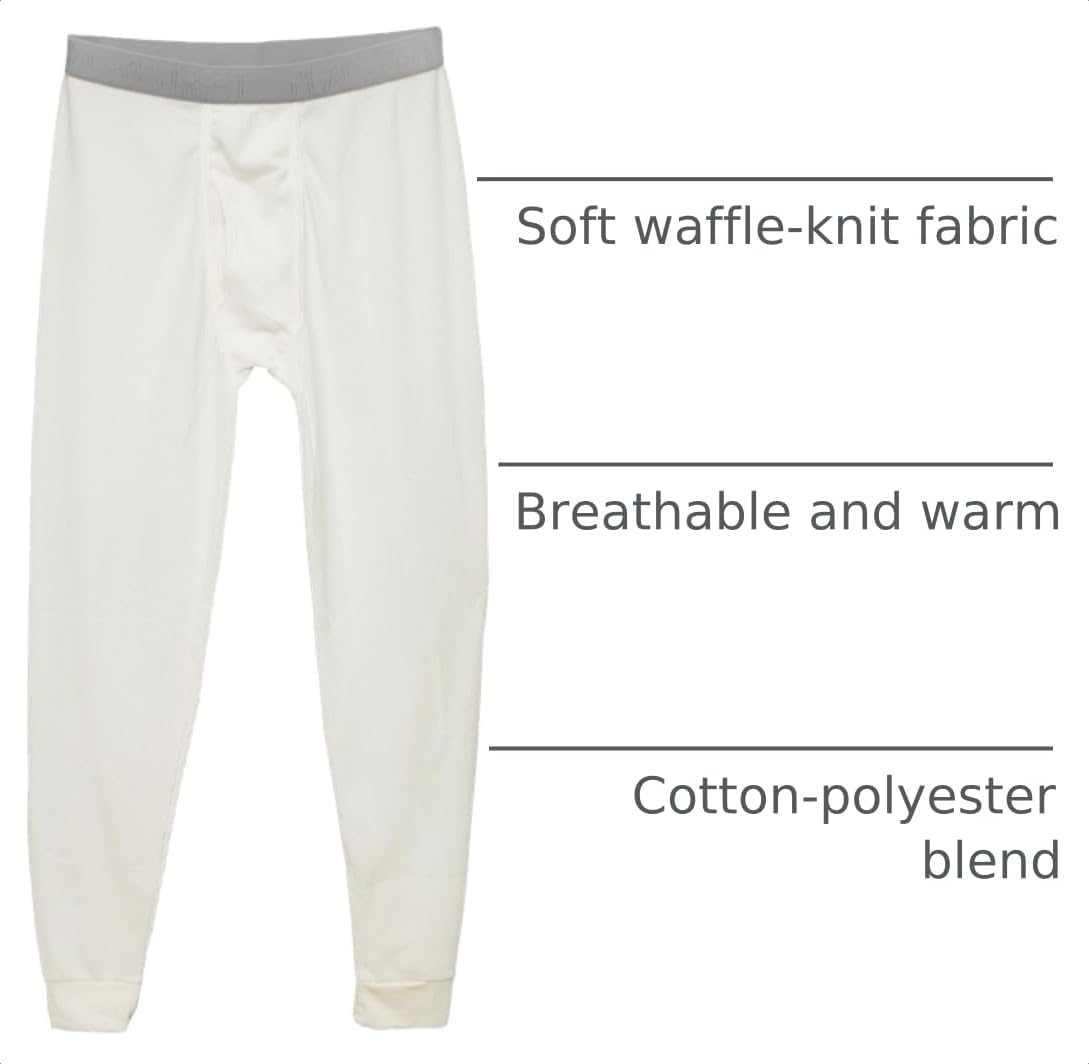 Thermal Underwear Pants for Men Long Johns Cotton Blend Base Layer Waffle Knit Bottoms Classic Cold Weather