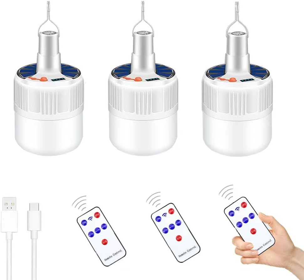 3 PCS Camping Lantern Hanging Light 4000 Rechargeable Tent Lamp with Remote Control LED USB Portable Outdoor Waterproof Emergency Power Outage Hurricane (3pack Bulb with Remote Control)