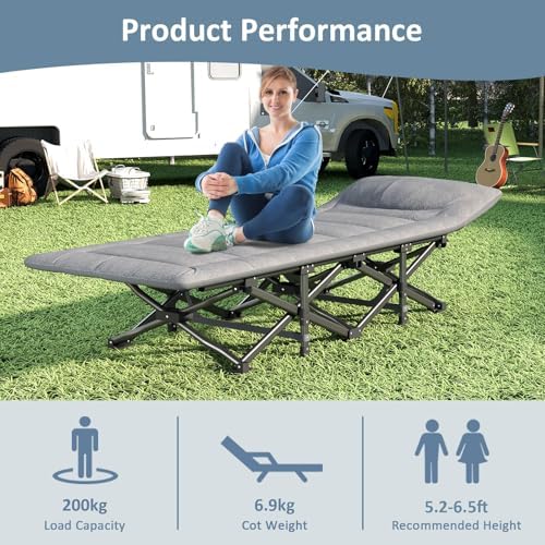 Mopaicot Camping Cot, Folding Cot Bed for Adults with Mattress and Pillow