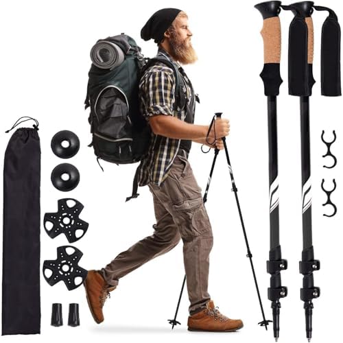 Hiking Trekking Poles, 2 Pack Lightweight, Collapsible Trekking Poles for Snowshoe & Backpacking Gear, Walking Sticks for Hiking, 7075 Aluminum with Cork Grip