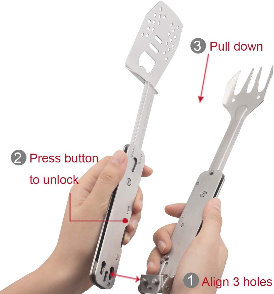 ROXON 4 in 1 Mini Folding BBQ Barbecue Combo Tool (Grey)