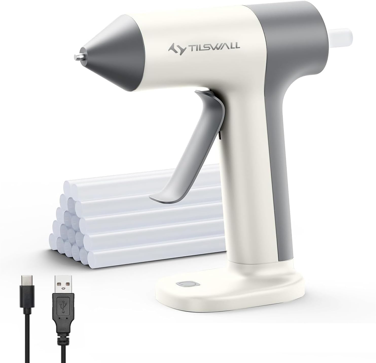 Tilswall Cordless Hot Glue Gun W106 with 30s Fast Preheating White