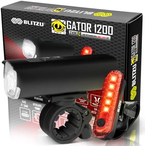 Bike Lights Set 1200 Lumen, USB Rechargeable LED Bicycle Front Rear Lights