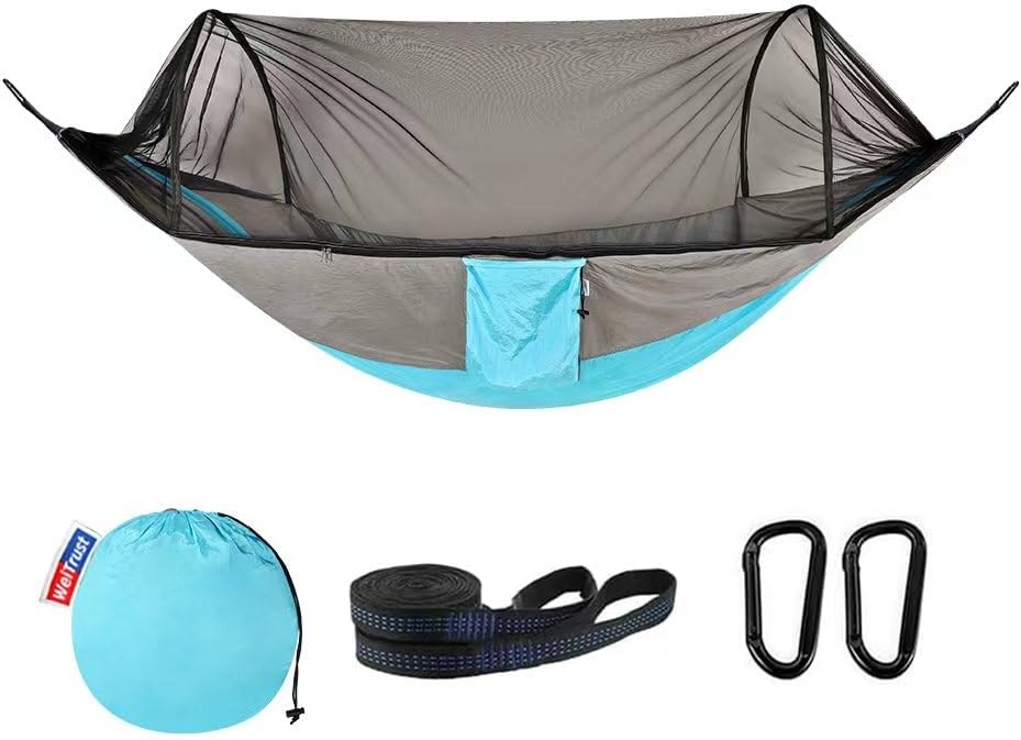 Camping Hammock with Mosquito Net - Double & Single Portable Hammocks with 2 Tree Straps, Lightweight Hammock Tent for Outdoor Camping, Hiking, Backpacking, Beach & Backyard (Orange)