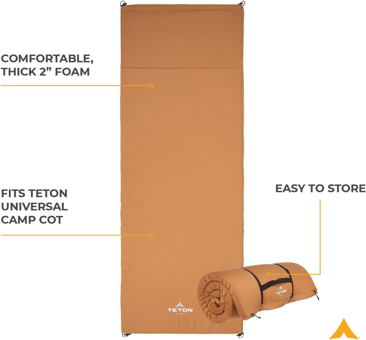 Teton Outfitter XL Sleeping Pad for Cot, Extra Thick Comfortable Camping Mattress for Adults, Portable Roll-Up Camp Pad, Durable Foam Cushioning