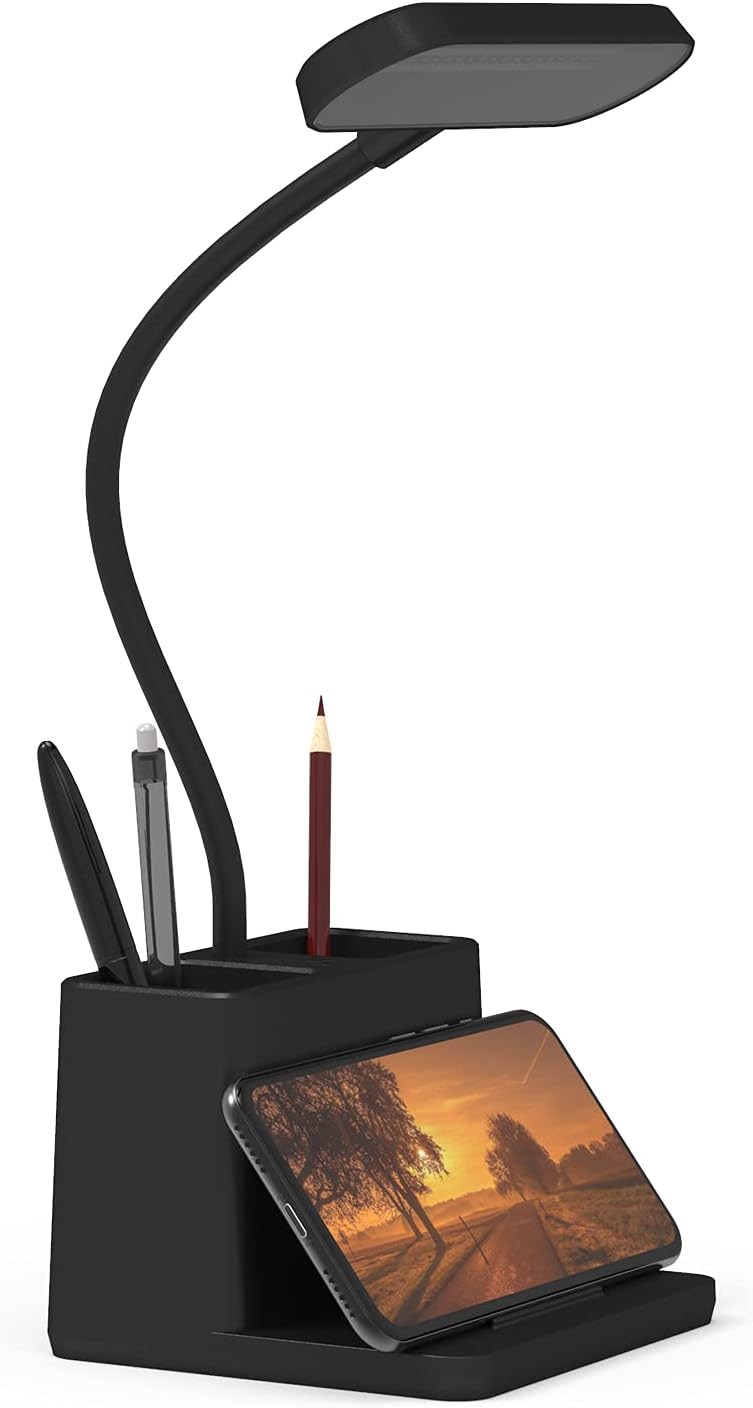 AXX Black LED Desk Lamp, Battery Operated Small Table Light for Dorm Room