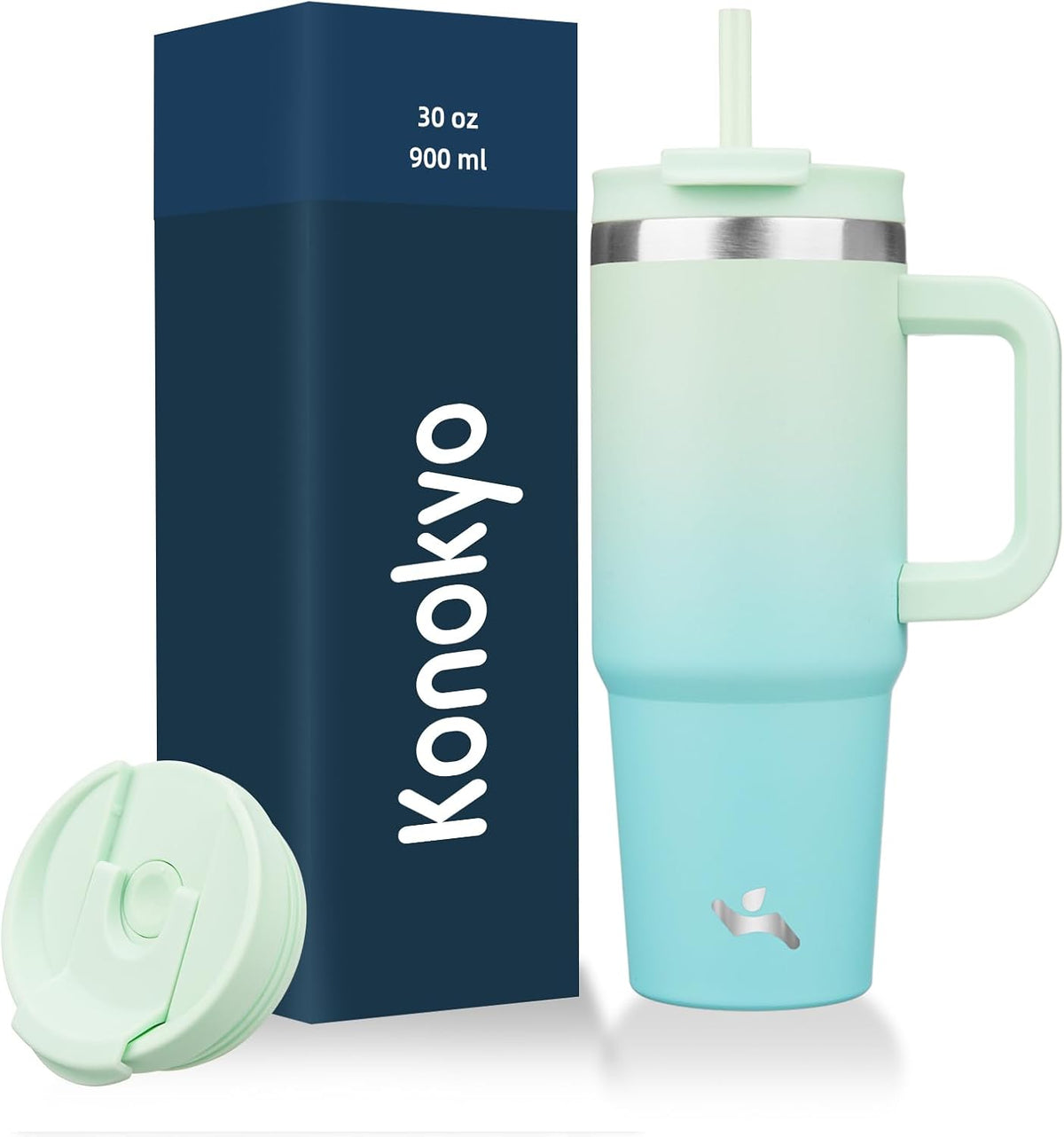 Konokyo 30 oz Insulated Tumbler Water Bottle with Handle, Straw Lid