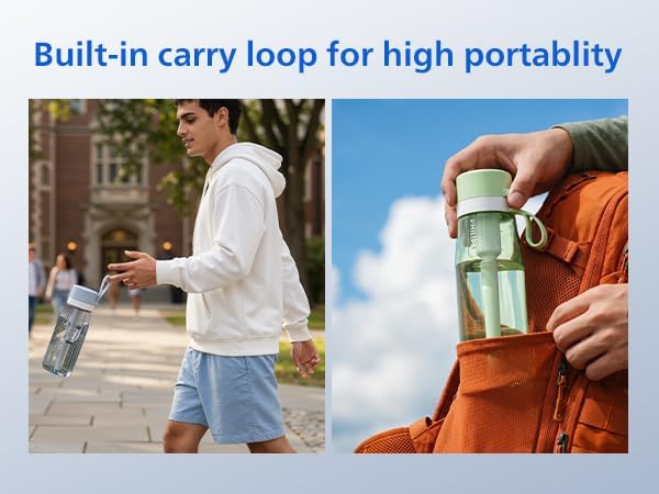 PHILIPS Filtered Water Bottle, BPA-Free Tritan, Travel Portable 22oz Pink