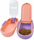 2-in-1 Dog Water Bottle with Food Container (10oz + 9.5oz), Leak-Proof Portable Dog Travel Water Bottle with Built-in Bowl & Dispenser, Easy to Use (Pink&Purple)