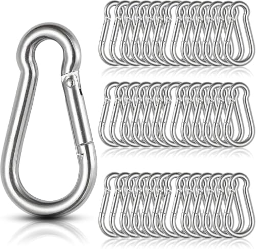 60Pcs Stainless Steel Carabiner Clip Spring Snap Hook 1/4 in, M6 2 3/8 Inch Small Heavy Duty Carabiner Clips for Hammock, Punching Bag, Swing, Gym, Galvanized
