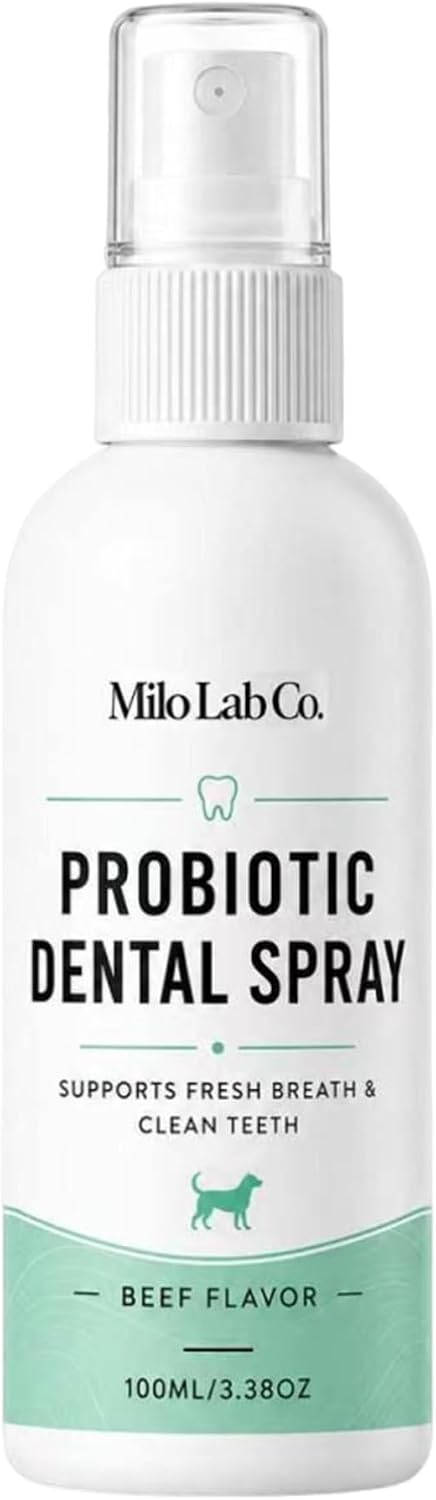 Milolabco Probiotic Spray for Dogs Teeth, Advanced Oral Care Spray with Probiotic Formula for Fresh Breath & Cleaner Teeth, Daily Dog Teeth Care Spray, No Brushing Needed