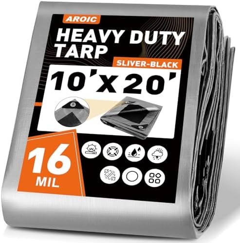 AROIC 10x20FT Heavy Duty Tarps, Waterproof 16 Mil Thick Camping Tarp