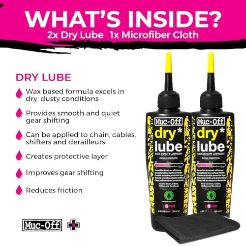 Muc-Off Bio Dry Bike Chain Lube 4 fl oz (Pack of 2) with Microfiber Cloth | Wax-Based Formula for Smooth Gear Shifts | Creates Protective Layer and Reduces Friction