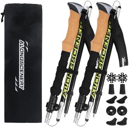 Collapsible Trekking Poles for Hiking-Lightweight Adjustable Walking Sticks with 7075 Aluminum,Anti-Shock,Quick Lock&Cork Grips for Men/Women, Camping, Backpacking, Mountaineering, 2 Pcs
