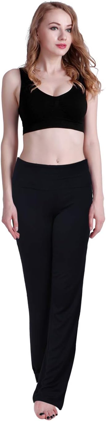 HDE Women's Color Block Fold Over Waist Yoga Pants Flare Leg Workout Leggings