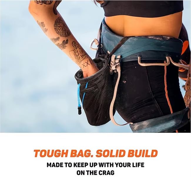 Chalk Bag for Rock Climbing with Quick-Clip Belt, Large Zippered Pockets & Brush Holder - Weight Lifting, Gym, Bouldering, Disc Golf, Wall Climbing Gear Accessories