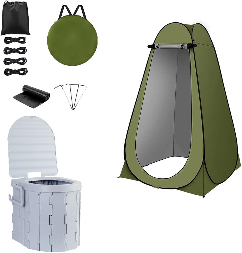 Portable Toilet Kit, Camping Toilet with Pop-Up Privacy Tent Toilet Bags, Washable Portable Outdoor Showers Changing Rooms