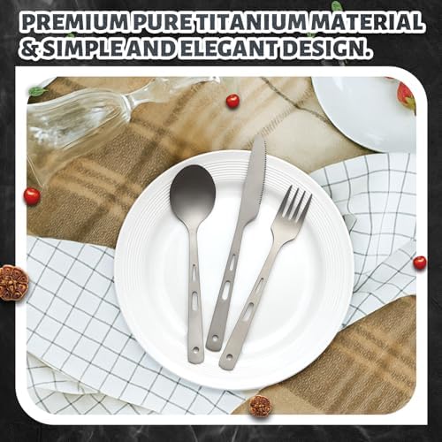 6 Pcs Pure Titanium Fork, Spoon, Knife Camping Utensils Set, Portable