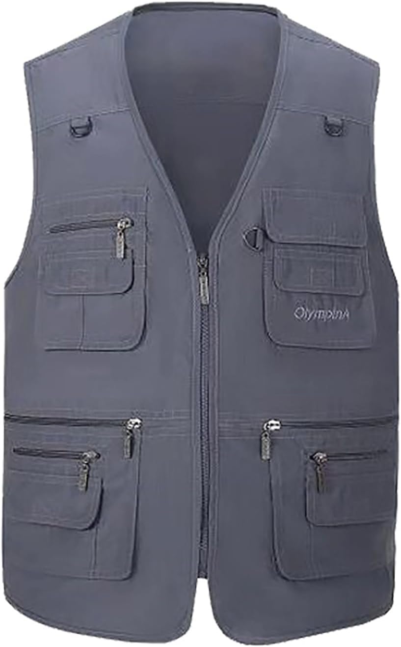 Hbufnha Men's Casual Safari Travel Vest 16 Pockets Outdoor Work Vest Sleeveless Jacket Fishing Hiking Photograph