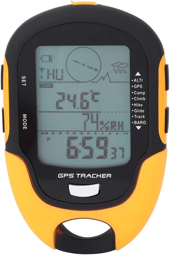 Multifunction Digital Altimeter, Waterproof Handheld GPS Navigator Tracker with Mini Torch, Electronic Barometer Thermometer Compass for Camp Climb Hike