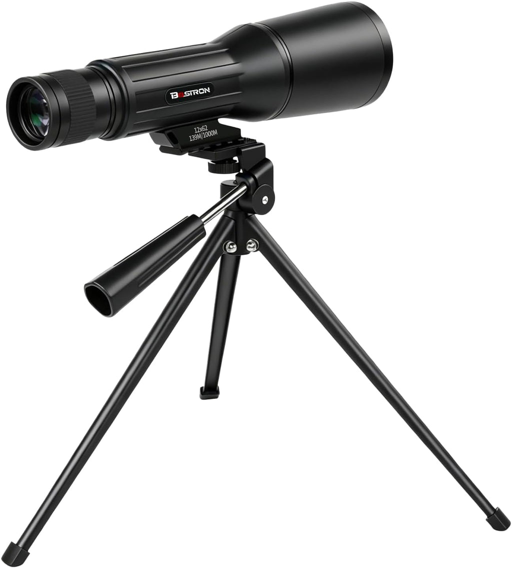 12X62 HD Monocular Telescope with Tripod for Adults Bird Watching, Black