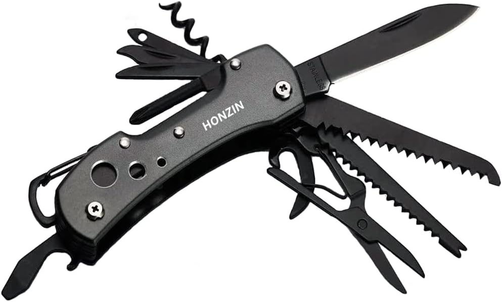 Swiss Small Pocket Knife, 15-in-1 Multitool for Camping, Hiking & EDC