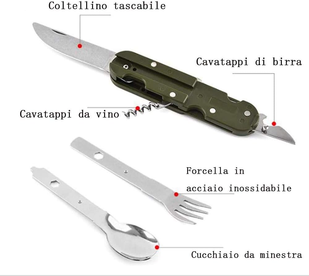 Detachable Camping Tableware Set, Portable 5-in-1 Stainless Steel Travel Tableware, Multifunctional Folding Outdoor Tableware (2 Packs)