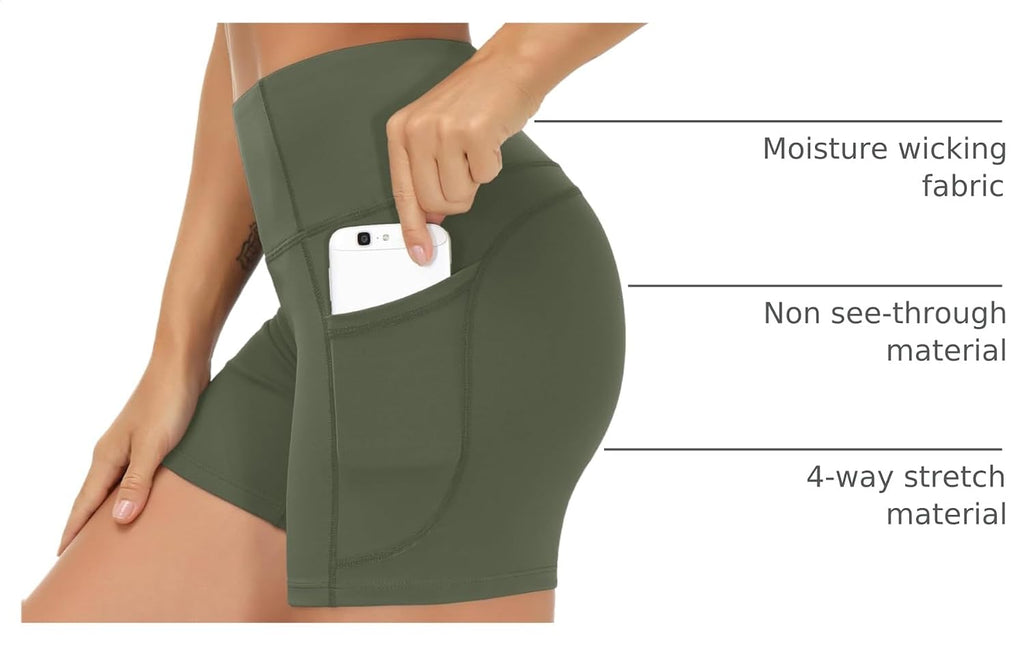 THE GYM PEOPLE High Waist Yoga Shorts for Women's Tummy Control Fitness Athletic Workout Running Shorts with Deep Pockets