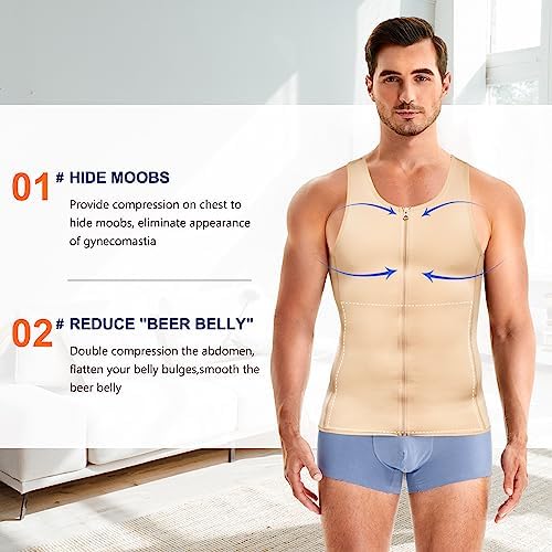 Wonderience Men Shapewear Slimming Body Shaper Compression Shirt Tank top with Zipper Underwear For tummy control