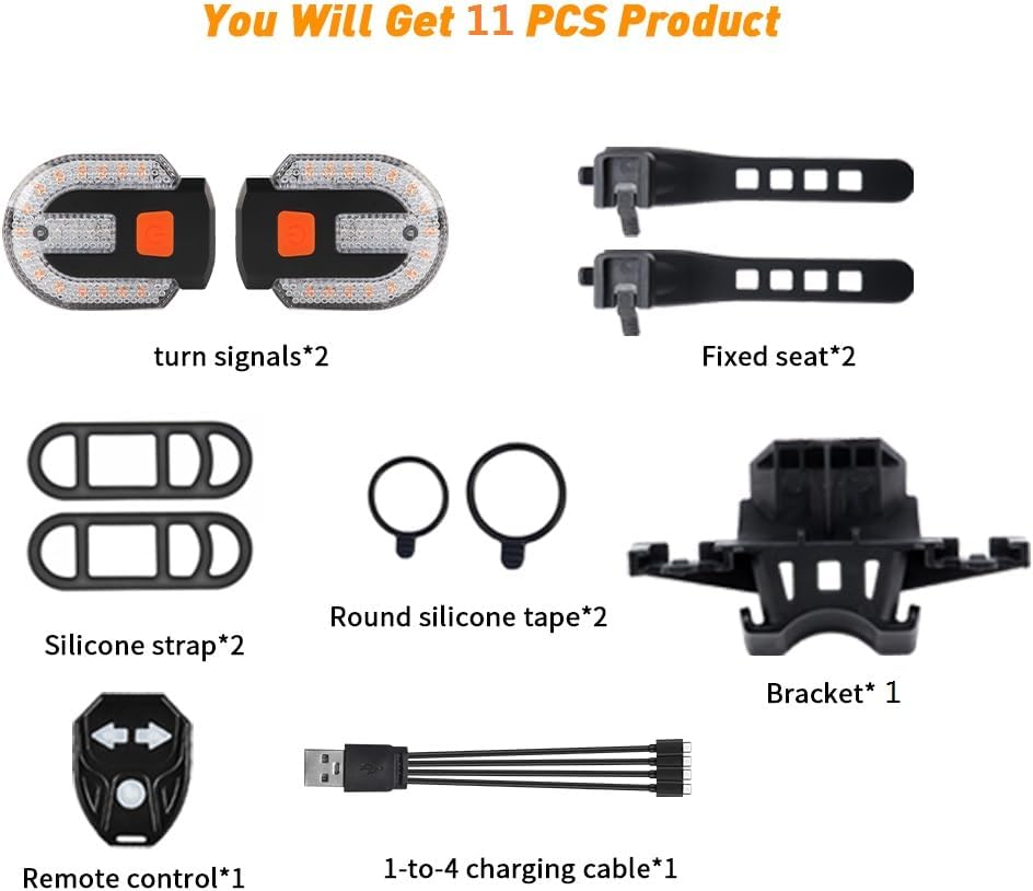 Bike Tail Light with Turn Signal, Split Bicycle Rear Lights, USB Rechargeable Turn Signal Bike Taillights for Cycling, Cyclist Safety Warning Bike Light 5 Mode (Only One Remote Control)