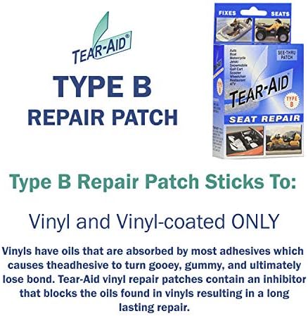 Tear-Aid Vinyl Seat Repair Kit, Type B Clear Patch for Vinyl and Vinyl-Coated Materials, Works On Cars, Motorcycles, Jetski, Boats & More, Blue Box