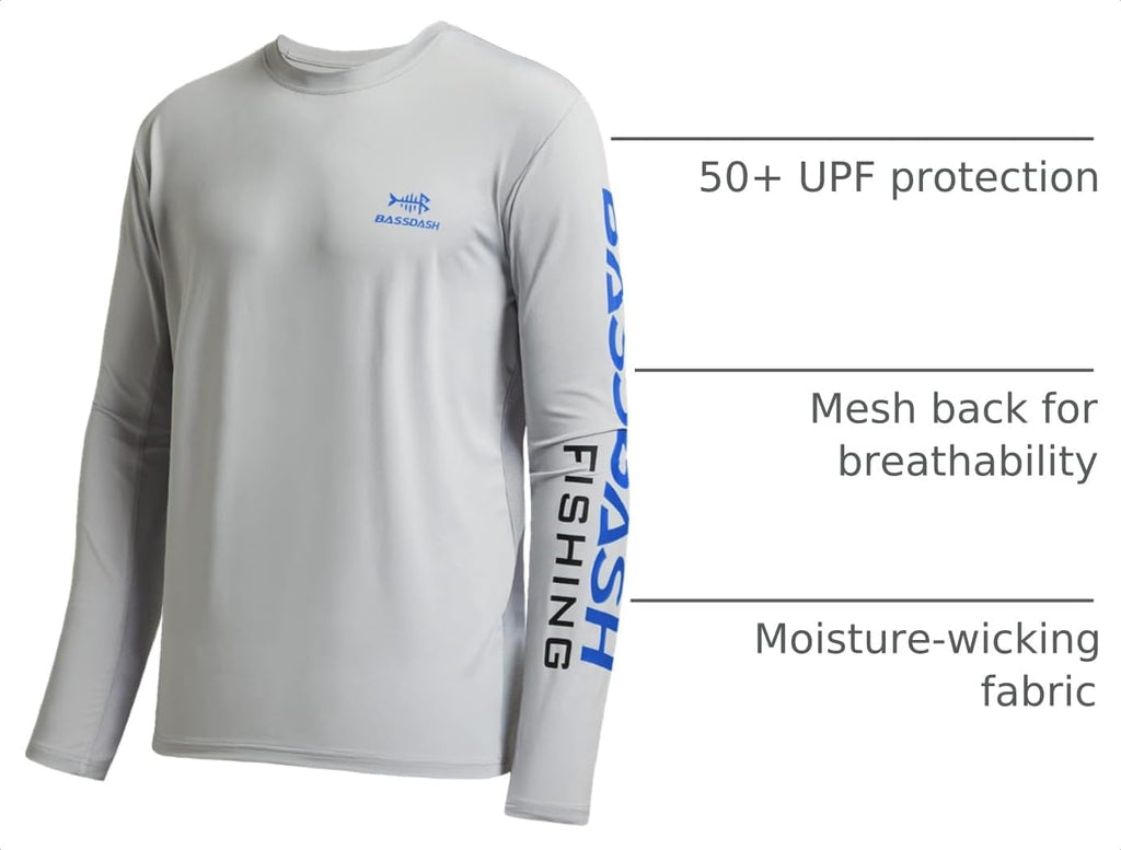 BASSDASH Fishing T Shirts for Men UV Sun Protection UPF 50+ Long Sleeve Tee T-Shirt