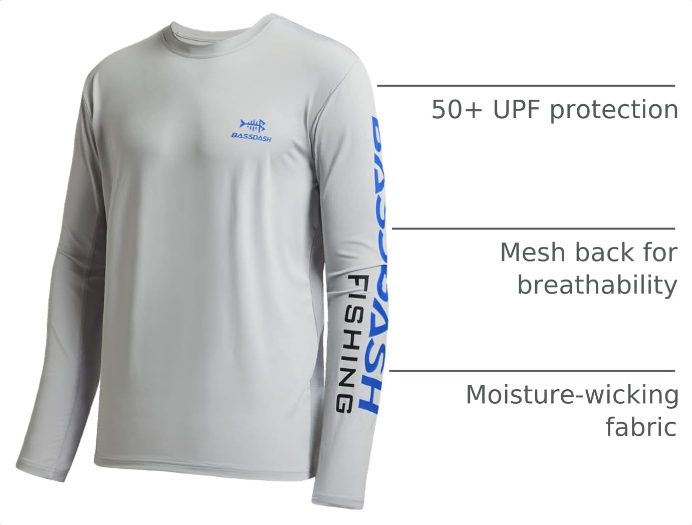 BASSDASH Fishing T Shirts for Men UV Sun Protection UPF 50+ Long Sleeve Tee T-Shirt