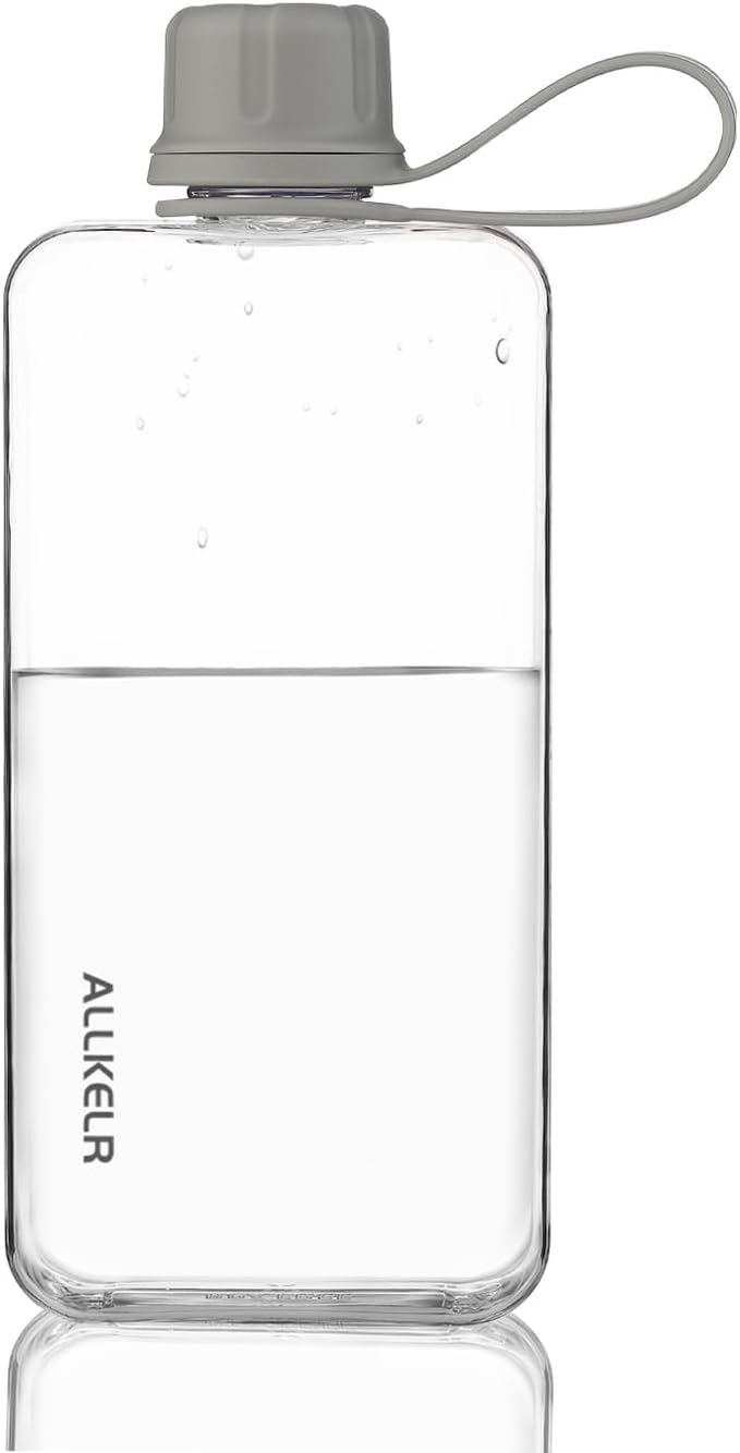 Portable Flat Water Bottle, 13.5 oz, Gray
