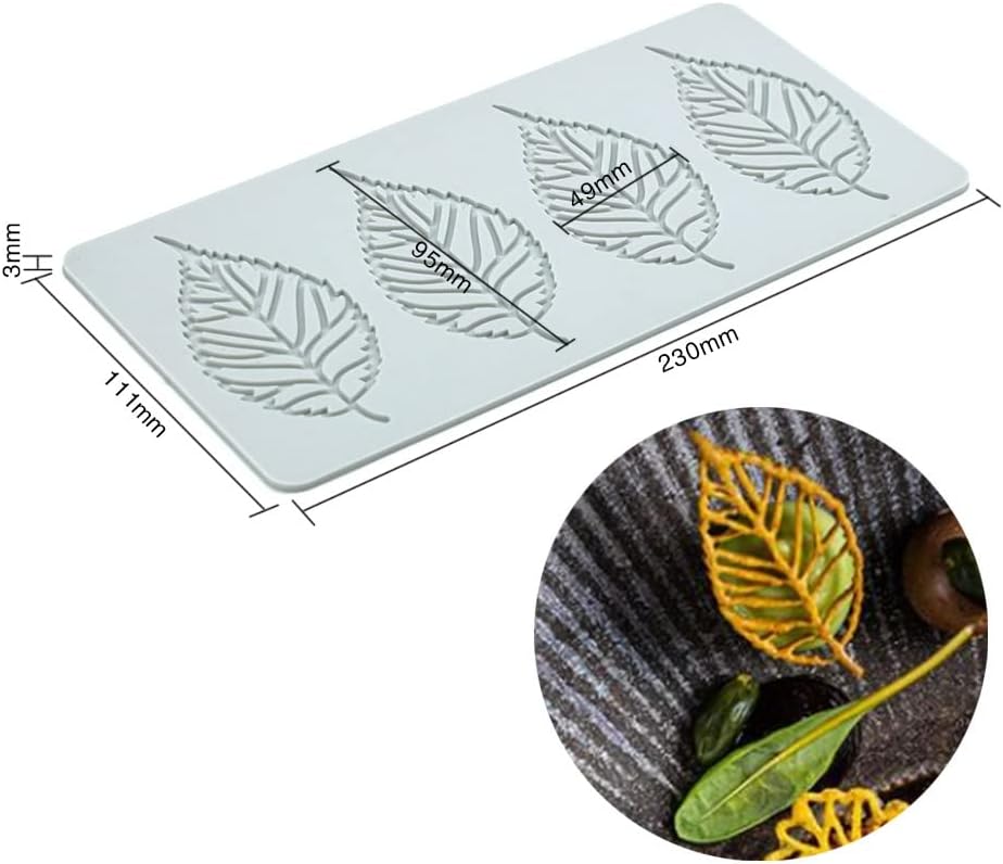 Hollow Leaf Silicone Molds Lover Heart Chocolate Molds Geometry 3D Silicone Mould Chocolate Candy Leaf Mold Sugar Craft Cake Decoration Cupcake Top (V_Leaf_9.2 * 4.44 * 0.12inch)