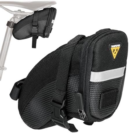 Topeak Aero Wedge Pack (Small, Strap Mount) – Aerodynamic Seat Bag for Tubes & Tools, Polyester, Reflective Trim, Quick-Release Strap System Fits All Railed Saddles, Durable Compact Cycling Storage