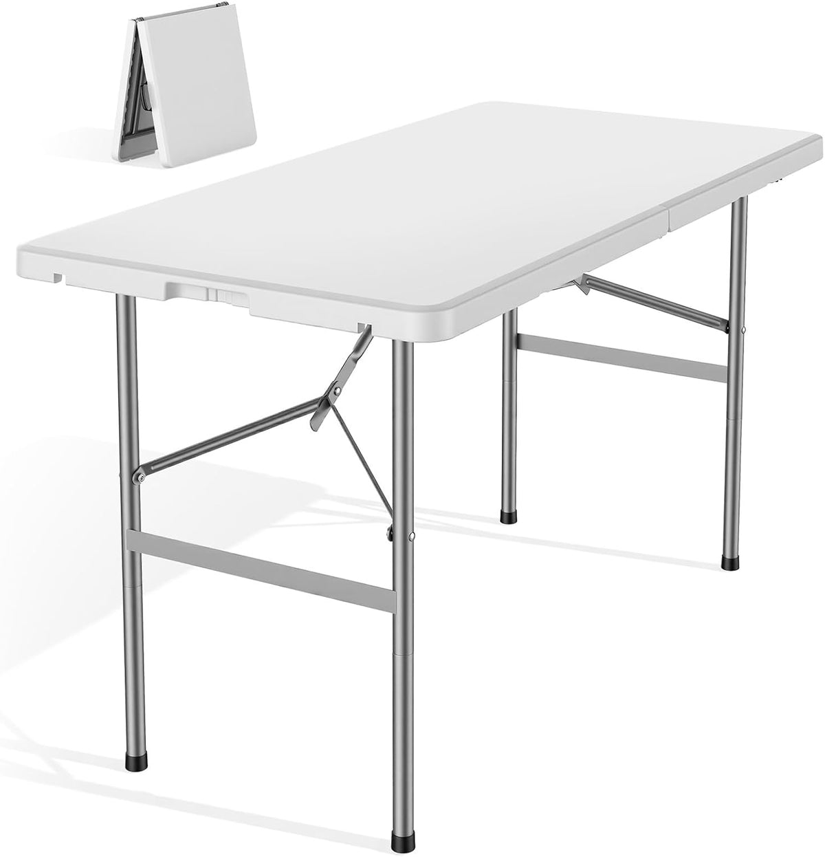 DUMOS 4 FT Folding Picnic Table, Portable Plastic Table, Easy to Keep