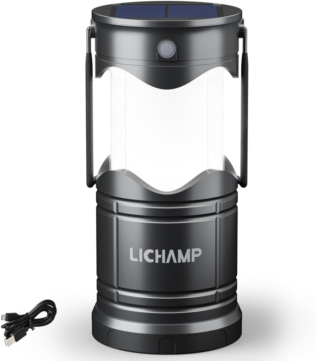 Lichamp 1-Pack Solar Camping Lantern, USB Rechargeable LED Lanterns