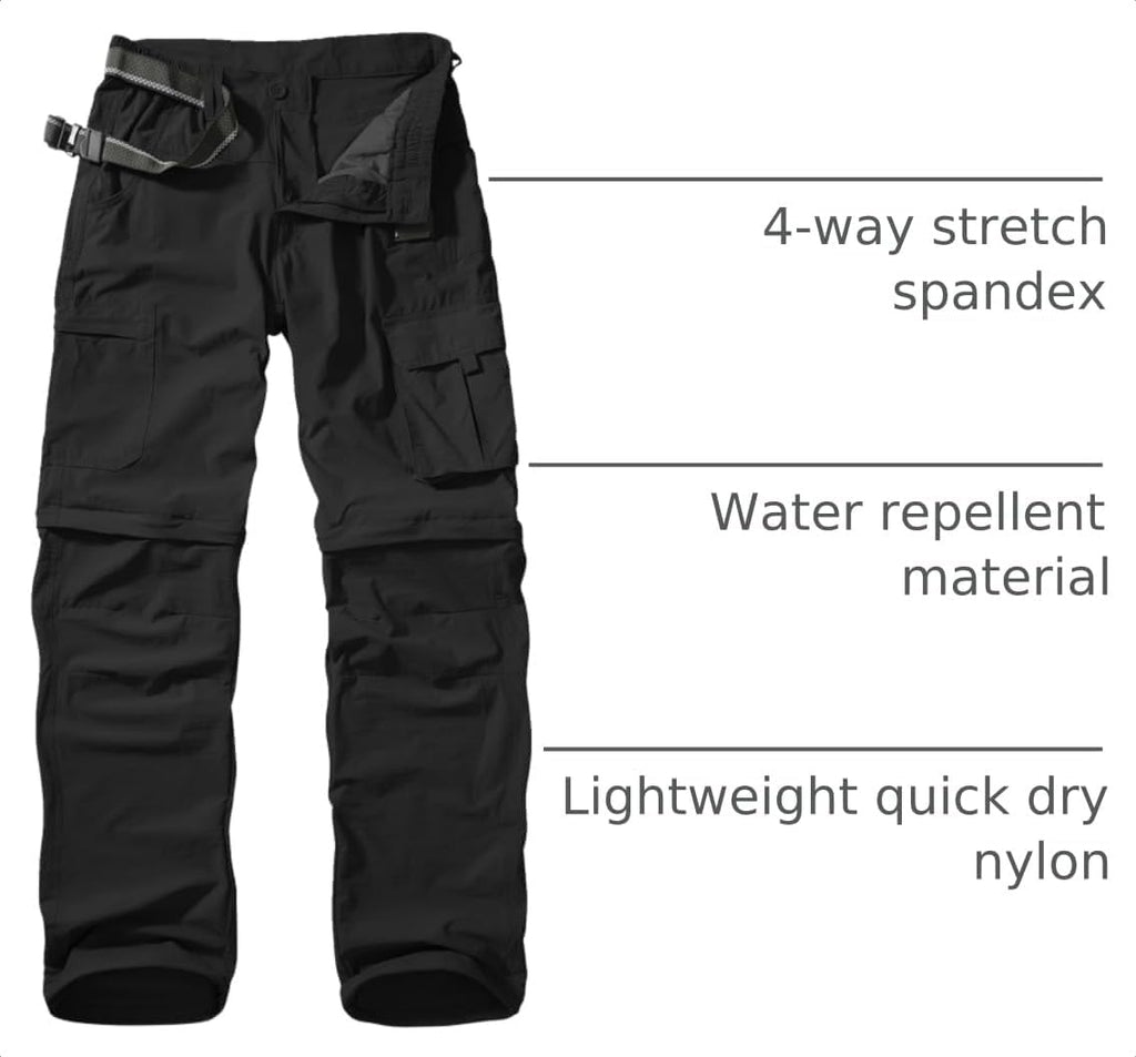 Mens Hiking Pants Convertible Quick Dry Zip Off Fishing Travel Safari Pants