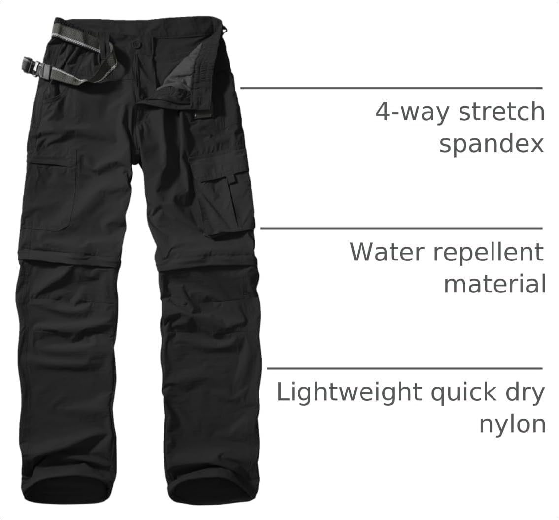 Mens Hiking Pants Convertible Quick Dry Zip Off Fishing Travel Safari Pants