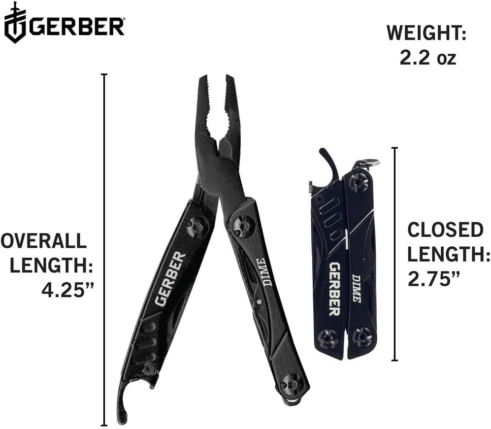 Gerber Dime 12-in-1 Mini Multitool Pliers, Pocket Knife,Bottle Opener,Black