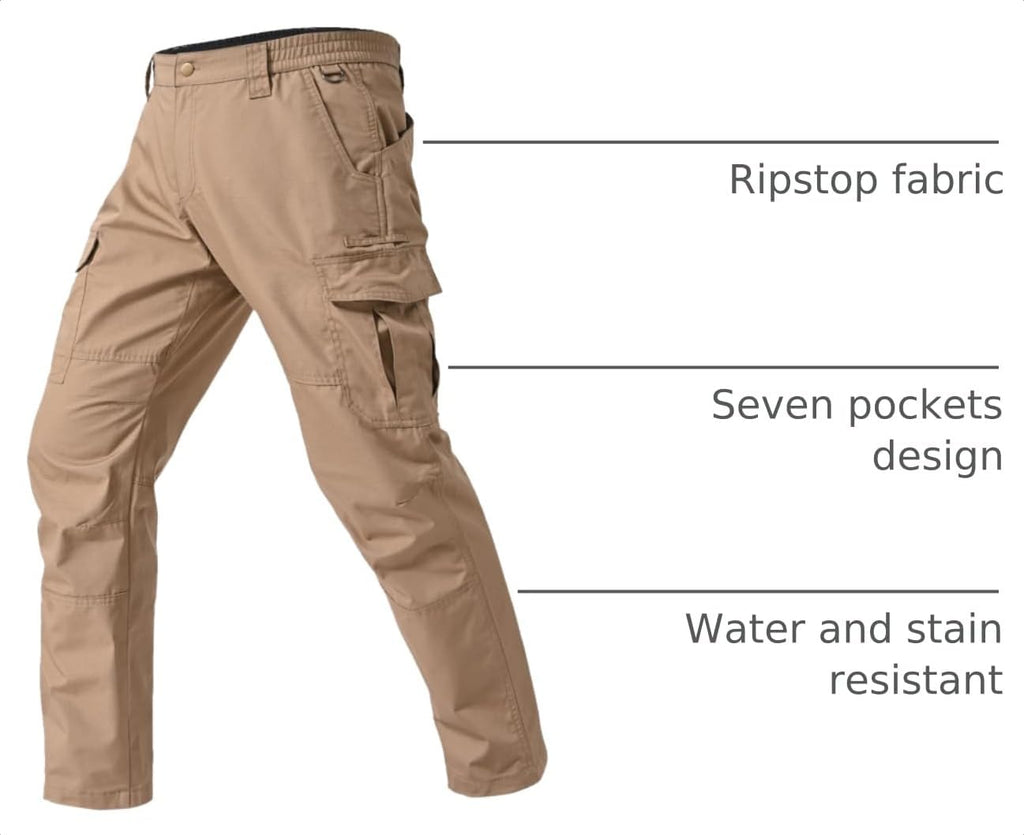 Mens Cargo Work Pants Durable Ripstop Tactical Pants with 7 Pockets Outdoor Water Resistant Hiking Woking Construction Pants