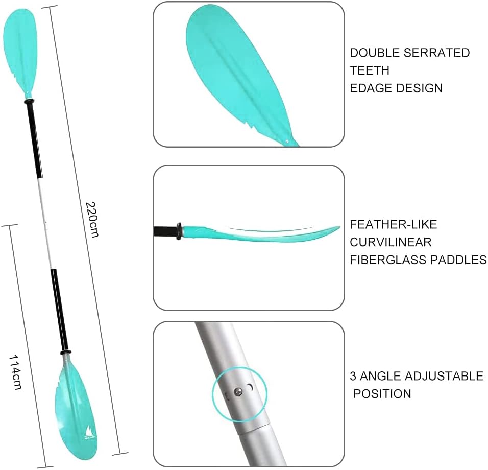 Karltion Kayak Paddle - Adjustable 2 Pieces Aluminum Alloy Shaft with Glass Fiber Blade for Surfing,Oar Fishing Easy Packable Travel