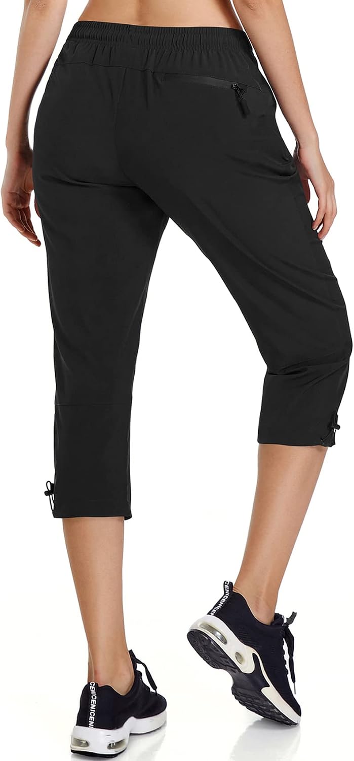 Ksmien Women's Hiking Cargo Capri Pants Quick Dry with Zipper Pockets
