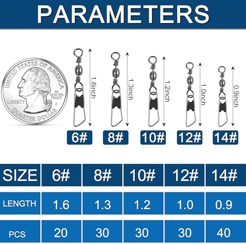 150pcs Fishing Swivels Snaps Kit, Barrel Swivels Fishing Tackle with Stainless Steel Safety Snaps, High Strength Fish Leader Line Connect for Saltwater Freshwater