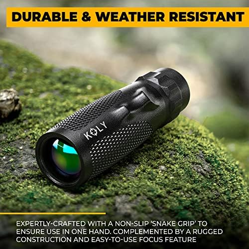 Koly BAK-4 Prism 10X25 Monocular Telescope, Compact Weather Resistant Scope with Snake Skin Grip, Designed for Bird Watching, Hiking, Hunting, Archery, and More, 10X Magnification, Black