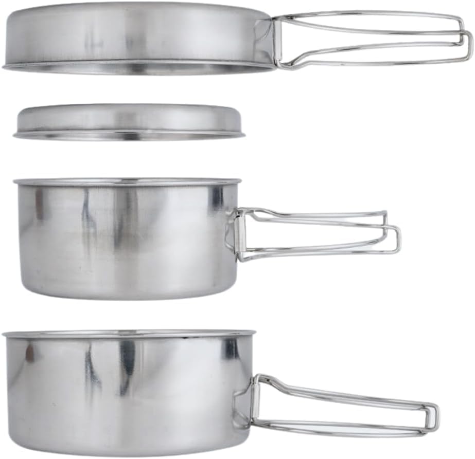 BeGrit Stainless Steel Camping Cookware Pot and Pan Set for Backpacking