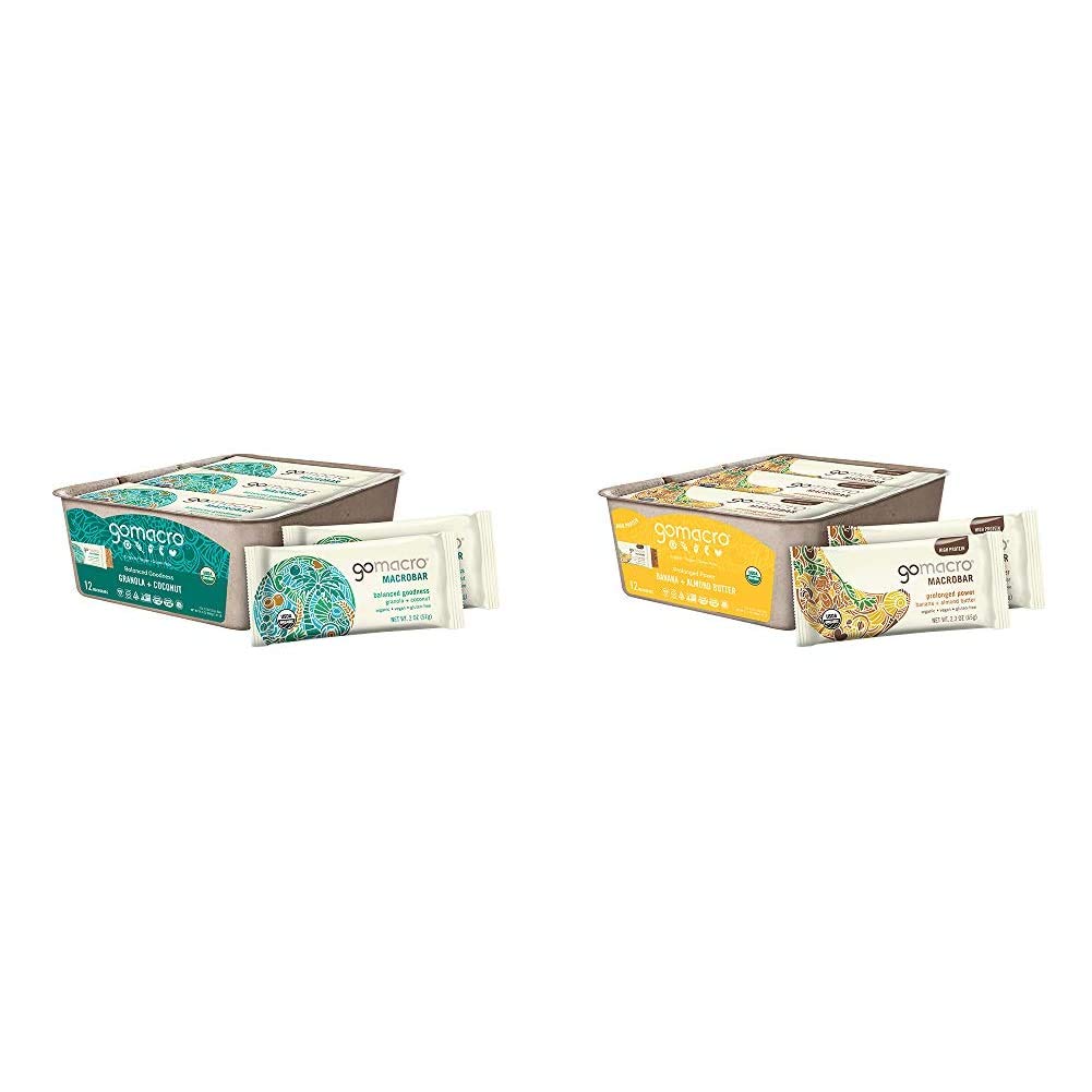 GoMacro Macrobar Organic Vegan Protein Bars - Blueberry + Cashew Butter & Banana + Almond Butter (2.3 Ounce Bars, 12 Count) (Pack of 2)